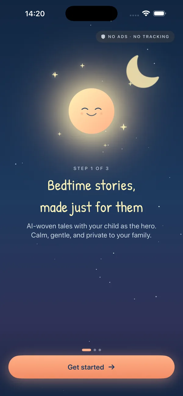 Welcome screen where your child becomes the hero of tonight's tale